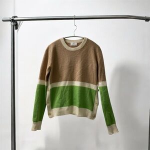 Allude 100% Cashmere Colorblock Sweater with Side Button Detail